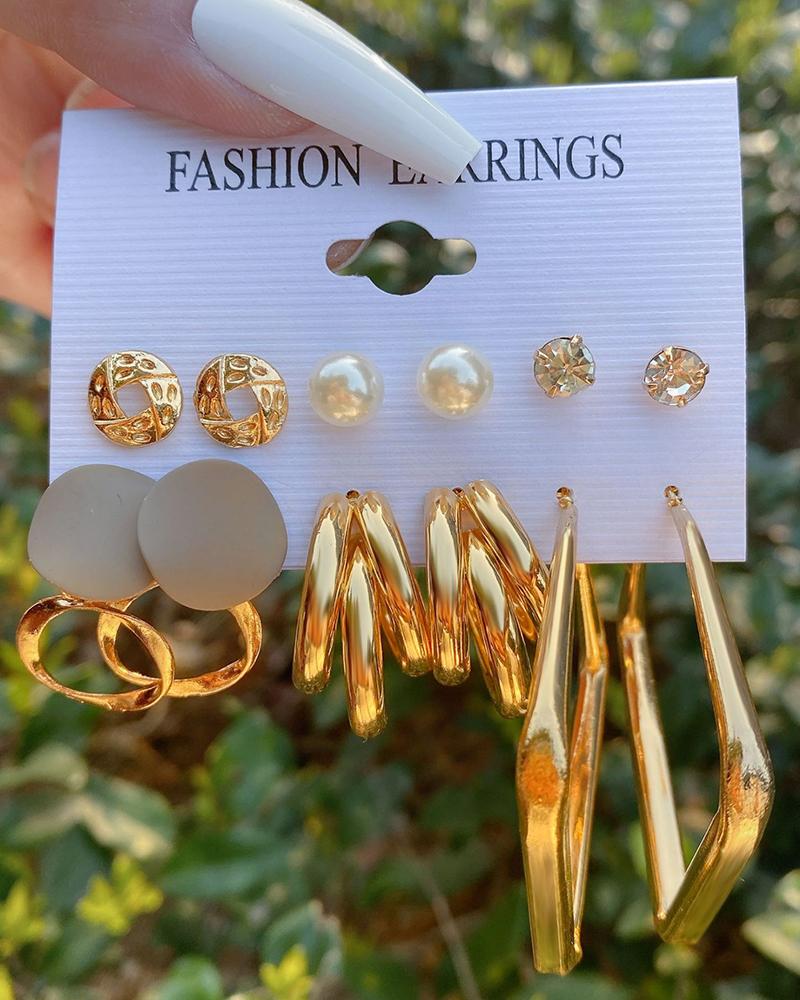 

6Pairs Geometric Metal Layered Earrings Set, Gold