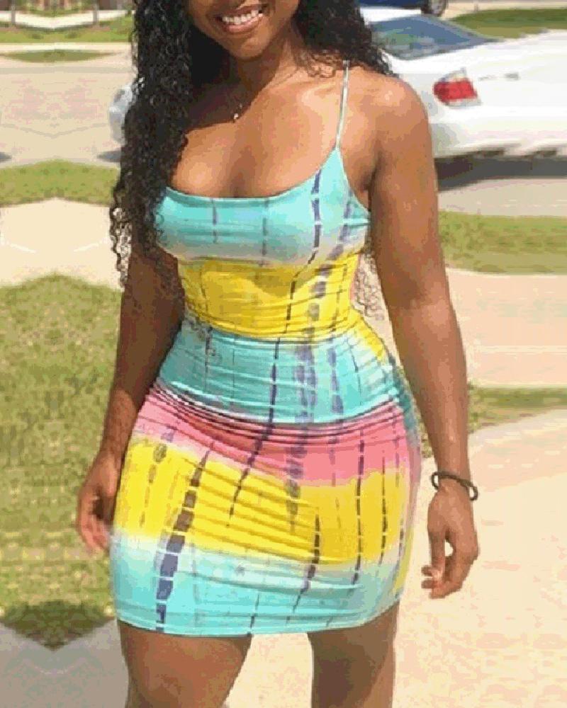 

Spaghetti Strap Print Bodycon Dress, Multicolor