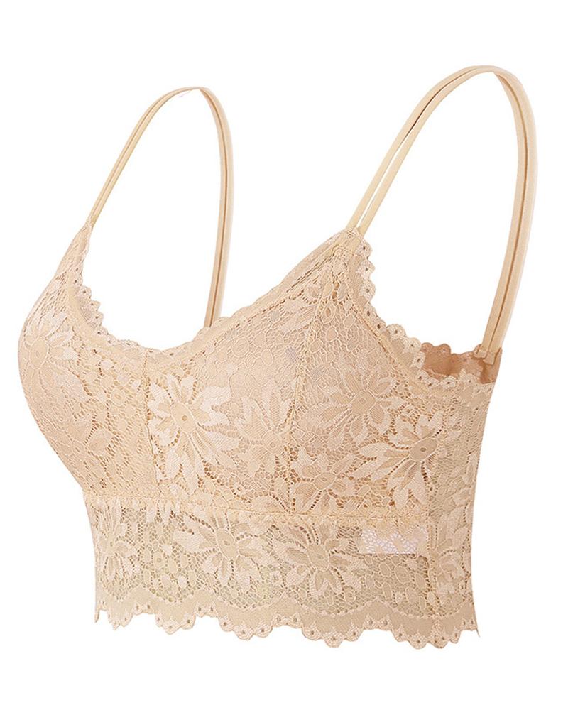 

Full Coverage Scallop Trim Wireless Lifting Bralette, Nude