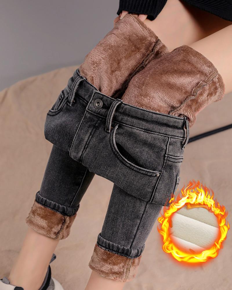 

High Waist Lined Skinny Jeans, Gray