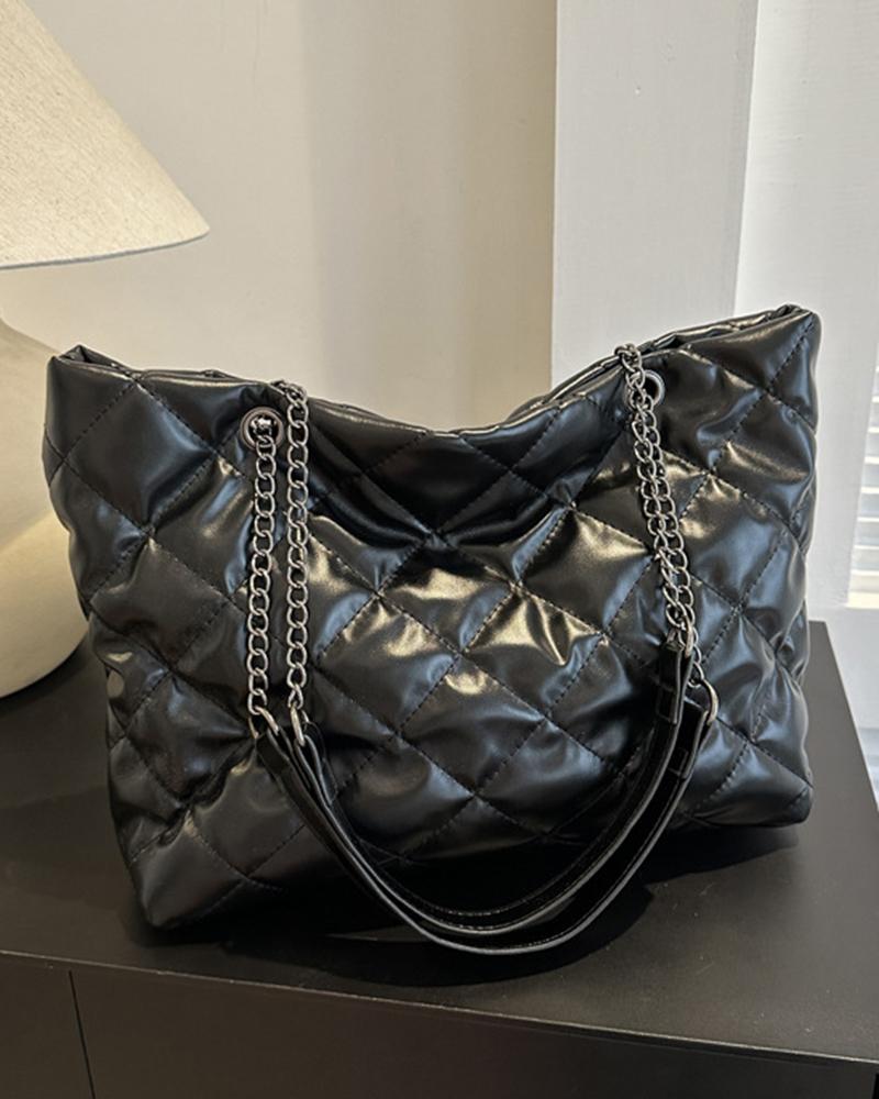 

Argyle Quilted Chain Strap Shoulder Bag, Black