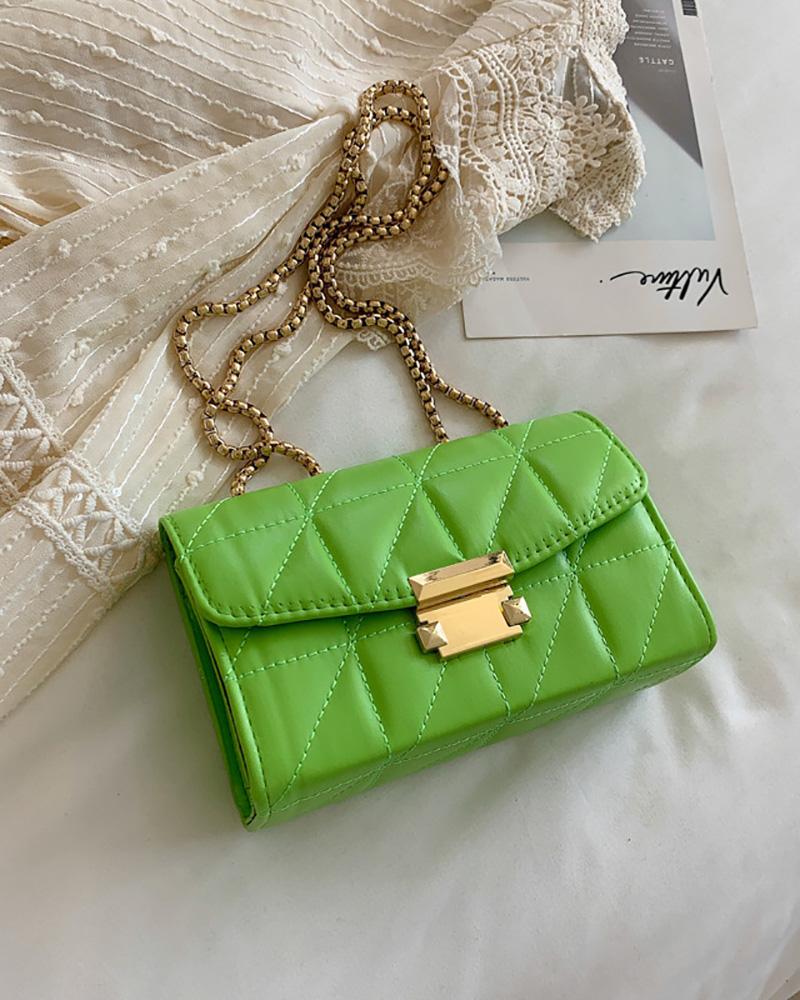 

Beaded Strap Quilted Flag Shoulder Bag, Green