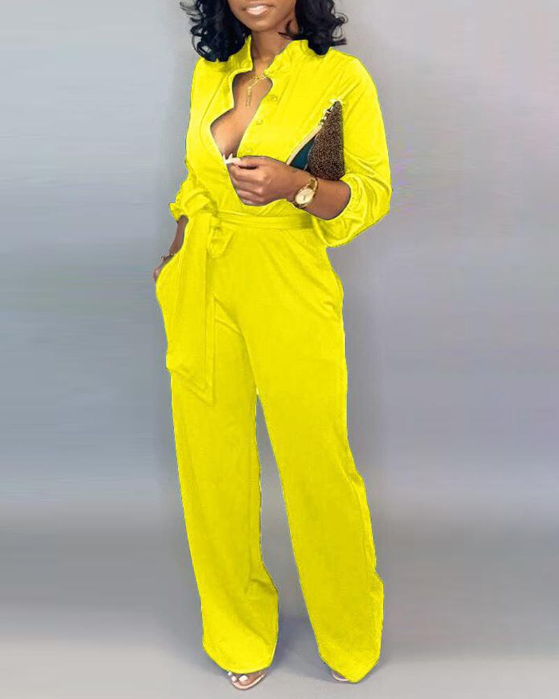 

Buttoned Pocket Design Casual Jumpsuit, Yellow