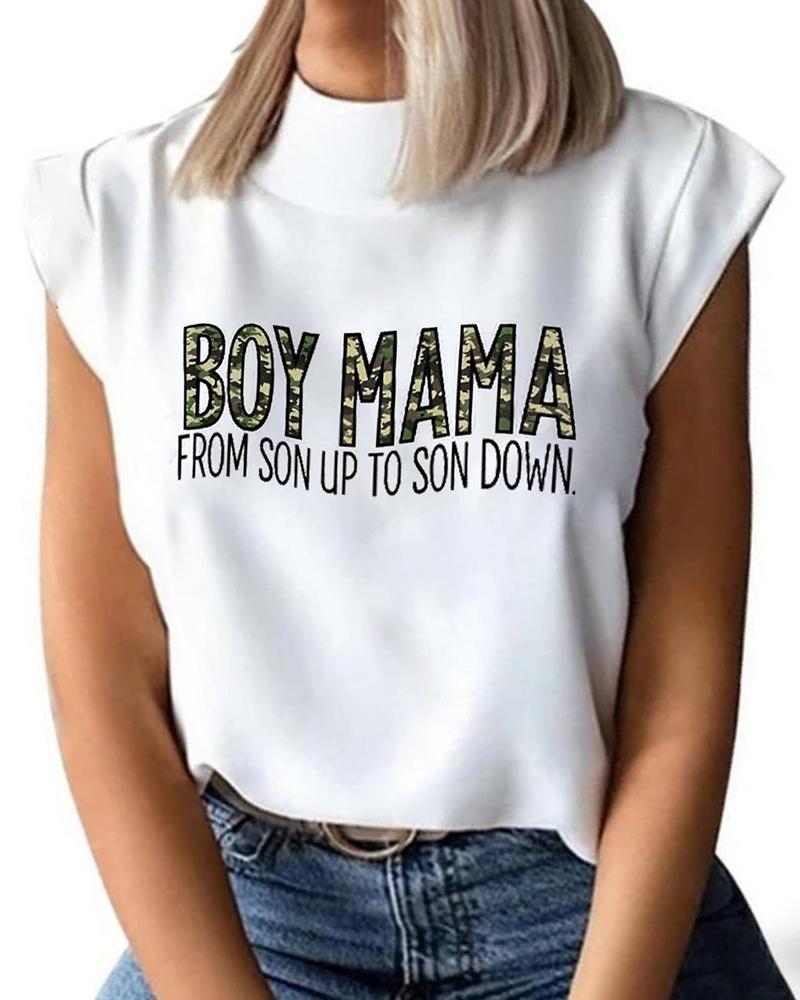 

Mother' Day Letter Camouflage Print Short Sleeve T-Shirt, White