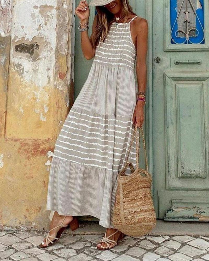 

Striped Print Spaghetti Strap Casual Dress, Gray