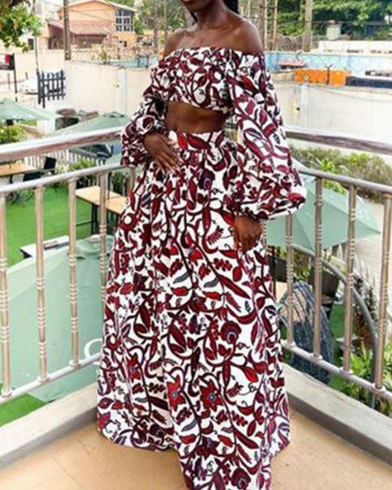 

Africa National Style Printing Long Sleeve Long Skirt Sets, White