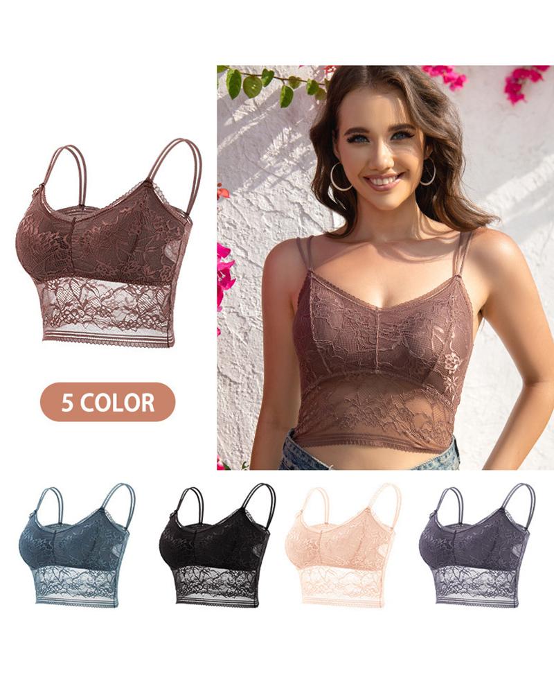 

Crochet Lace V-Neck Bra Top, Brown