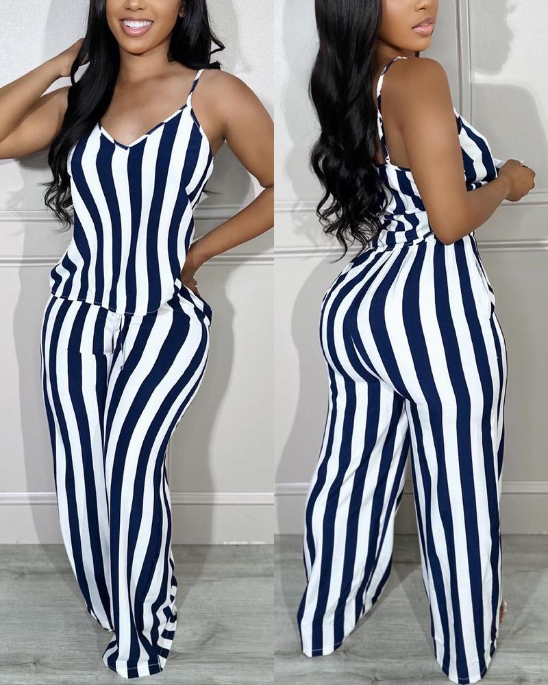 

Striped Cami Top & Wide Leg Pants Set, Blackwhite