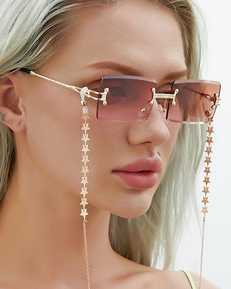 

Rimless Tinted Sunglasses With Star Pattern Eyeglasses Chain Holder, Pink