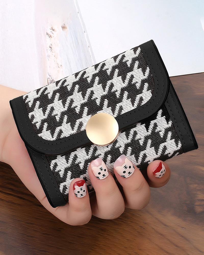 

Houndstooth Print Fold Credit Card Wallet, Black