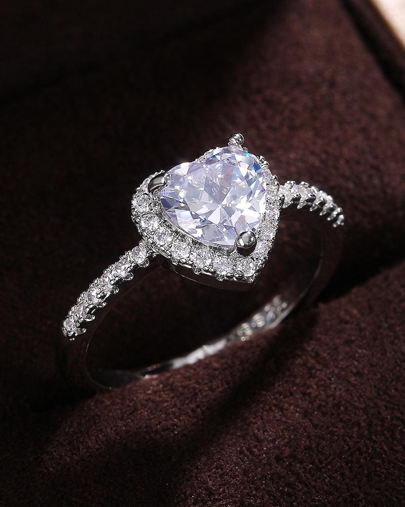 

1pc Valentine's Day Zircon Heart Shaped Rhinestone Ring, Silver