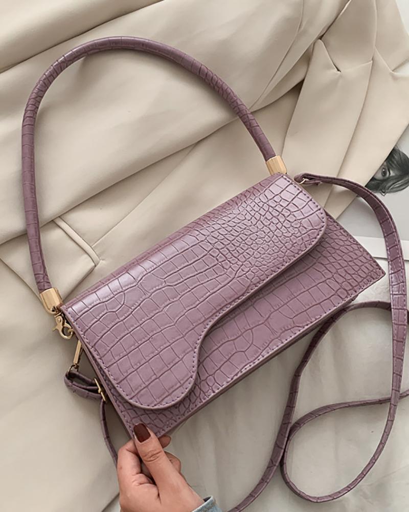 

Croc Embossed Flap Satchel Bag, Purple