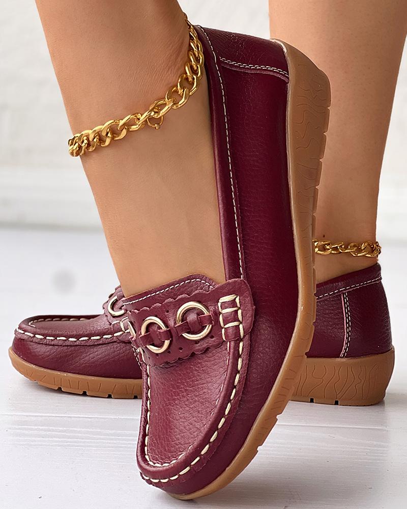

O-Ring Decor Comfort Casual Wedge Loafers, Wine red