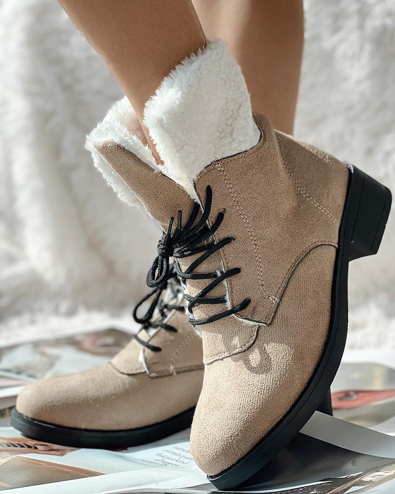 

Lace-up Lined Cargo Boots, Khaki