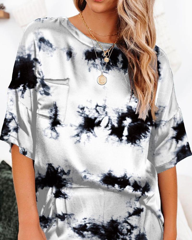 

Tie Dye Short Sleeve Loose T-shirts With Shorts Suit Sets, Black