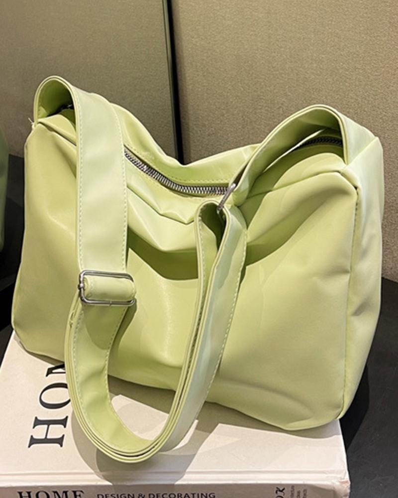 

Large Capacity Zipper Detail Shoulder Bag, Light green