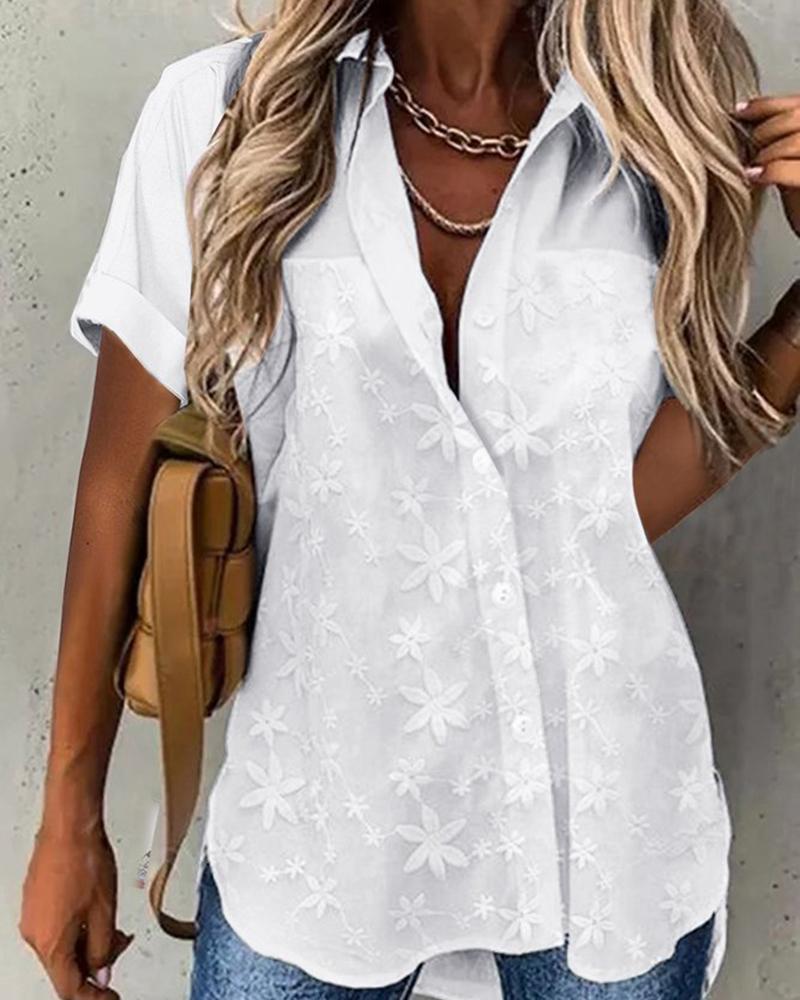 

Floral Pattern Buttoned Short Sleeve Shirt, White