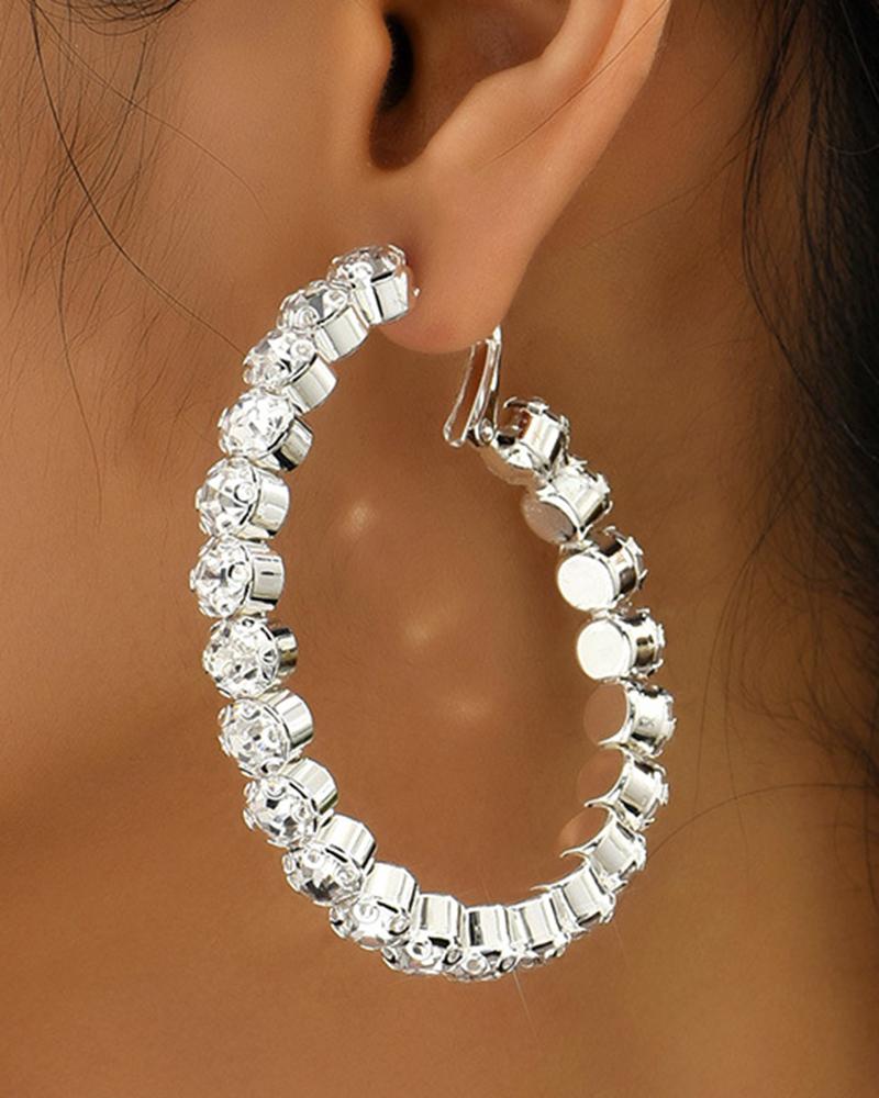 

1Pair Rhinestone Decor Hoop Earrings, White