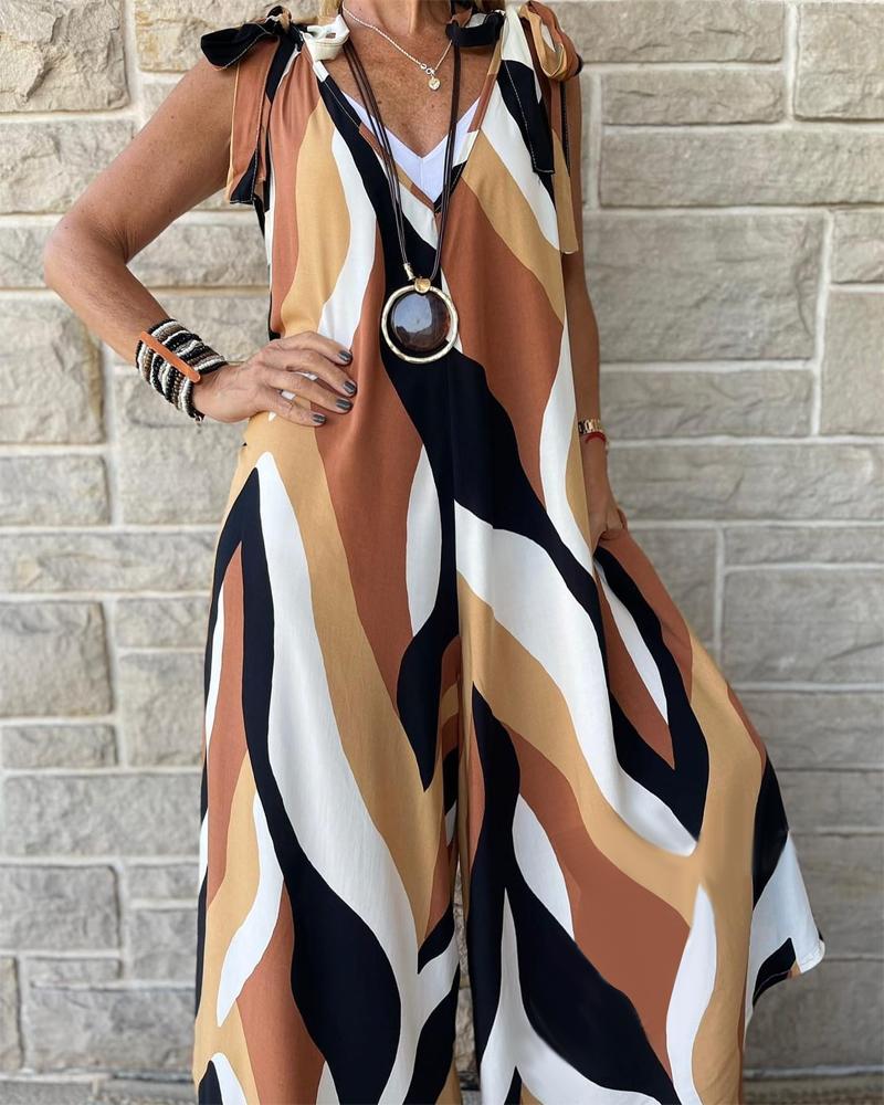 

Abstract Print Tied Detail Wide Leg Jumpsuit, Khaki