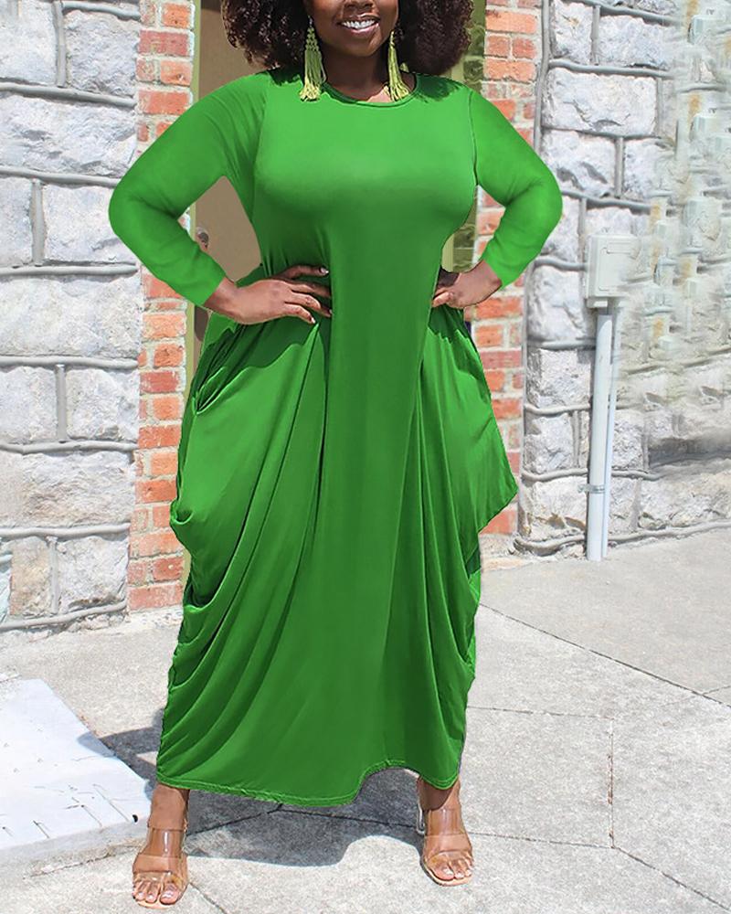 

Plus Size Long Sleeve Pocket Detail Draped Maxi Dress, Green