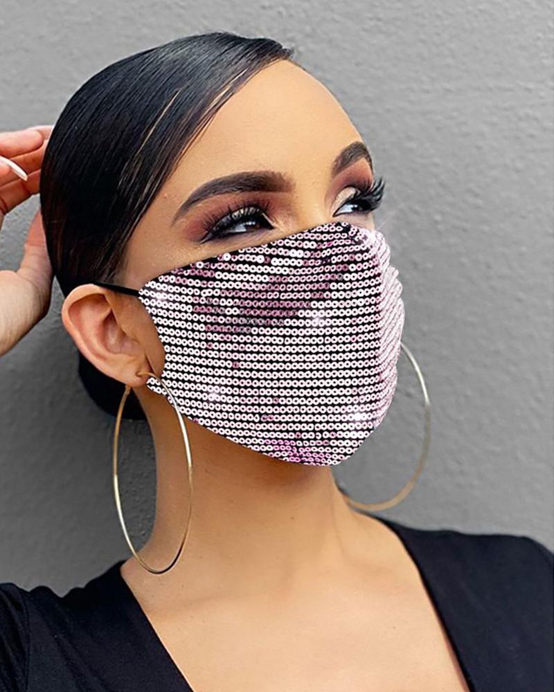 

Allover Sequins Breathable & Reusable Mouth Mask, Pink