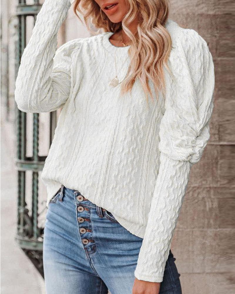 

Gigot Sleeve Cable Knit Sweater, White