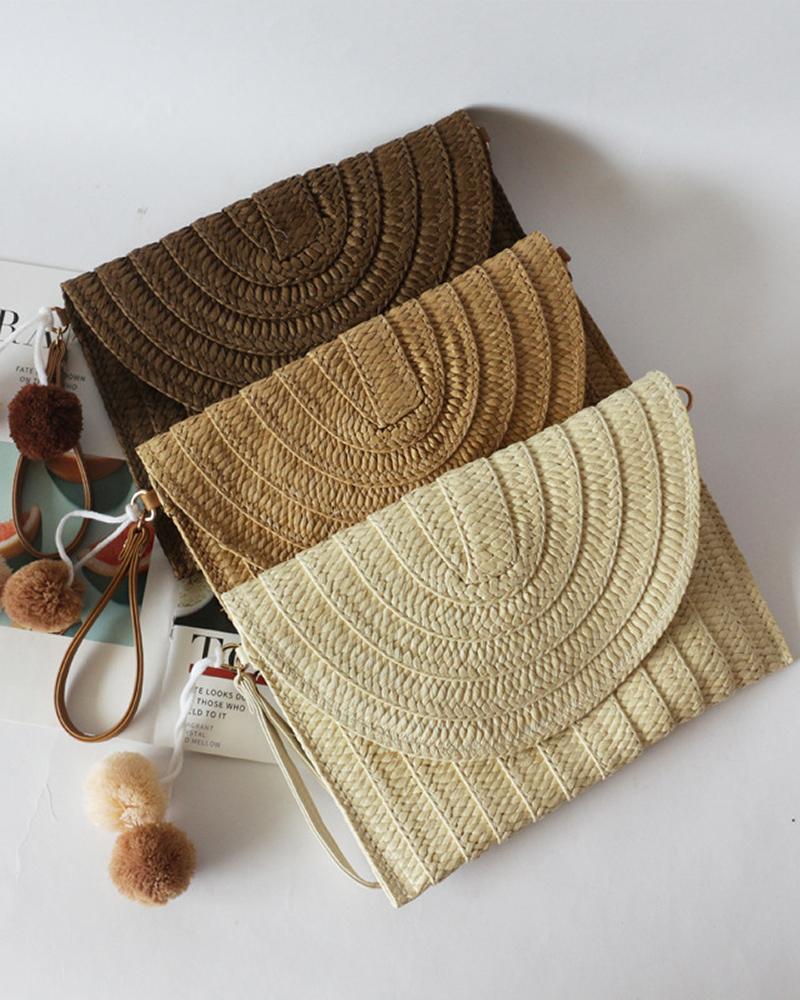 

Straw Braided Flap Beach Purse Handbag, Beige