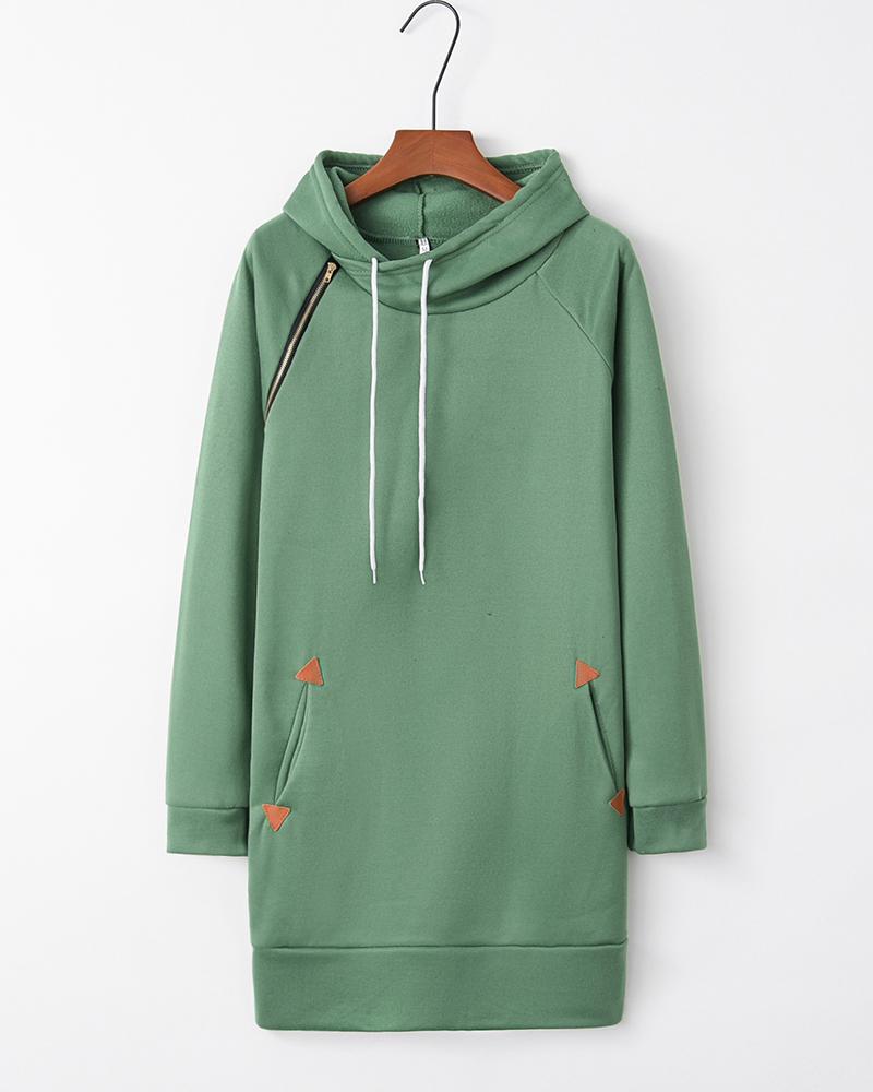 

Solid Long Sleeve Hoodies Loose Sweat Dresses, Green