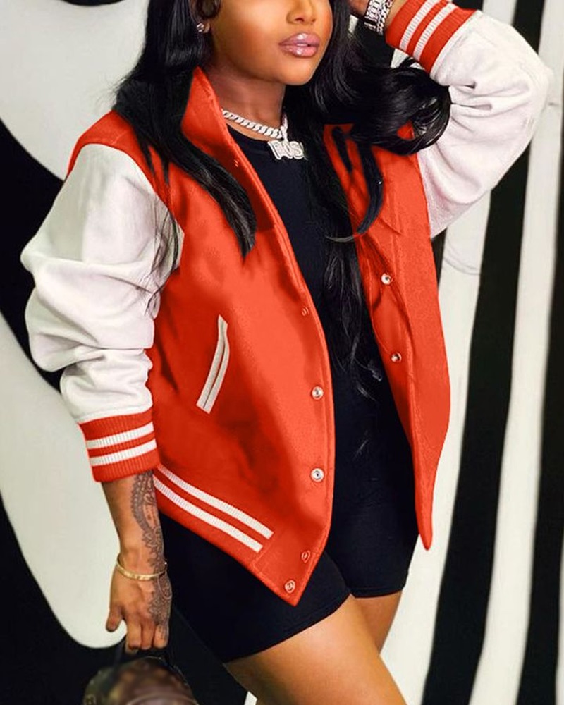

Contrast Paneled Hooded Bomber Jacket, Orange