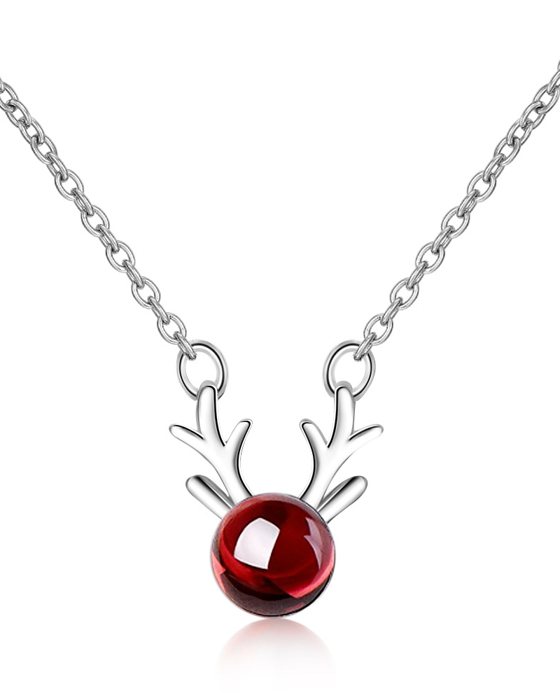 

1pc Christmas Elk Shaped Pendant Necklace, Red