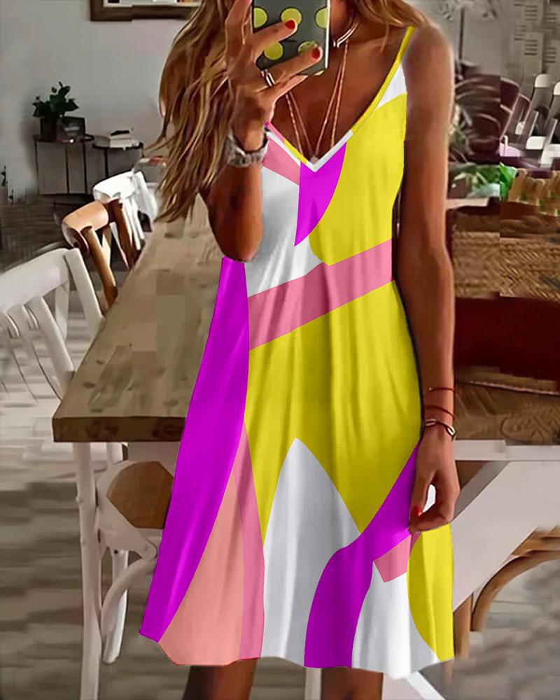 

Colorblock V-Neck Casual Cami Dress, Yellow