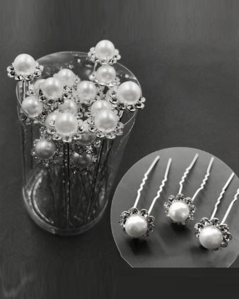 

20PCS Bride Wedding Hair Pins Rhinestone Pearls Floral Decor Bridal Headpiece Hair Accessories, Style2