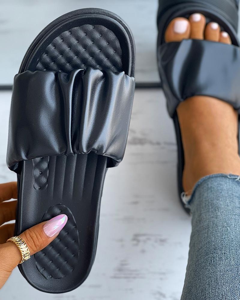 

Ruched Platform Casual Slippers, Black