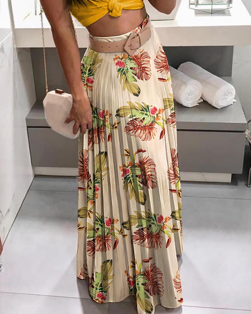 

Tropical Print Pleated Maxi Skirt, Multicolor