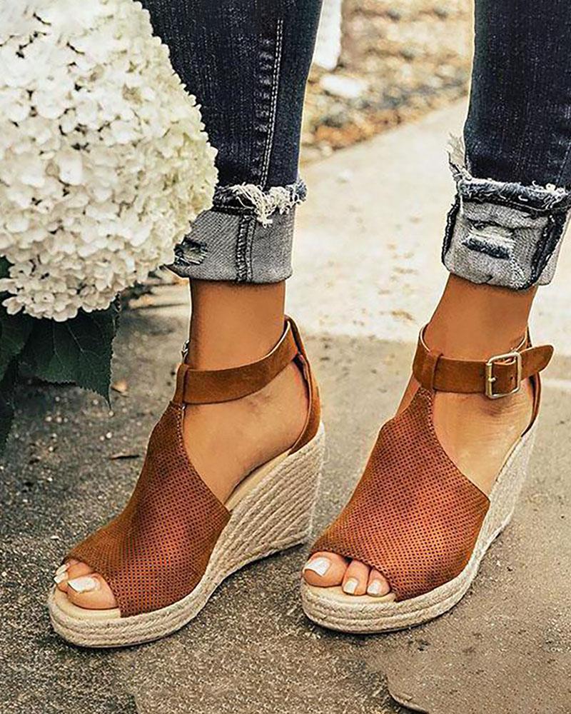 

Suede Hollow Out Espadrille Wedge Sandals, Yellow