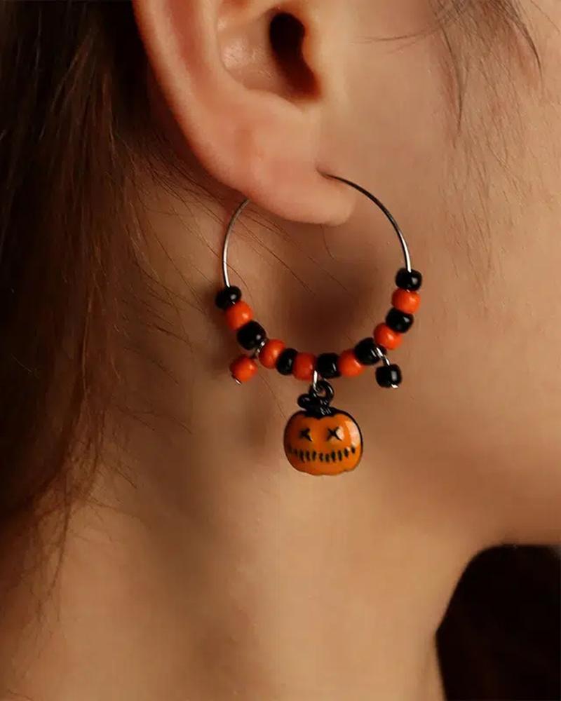 

1Pair Halloween Beaded Pumpkin Hood Earrings, Orange