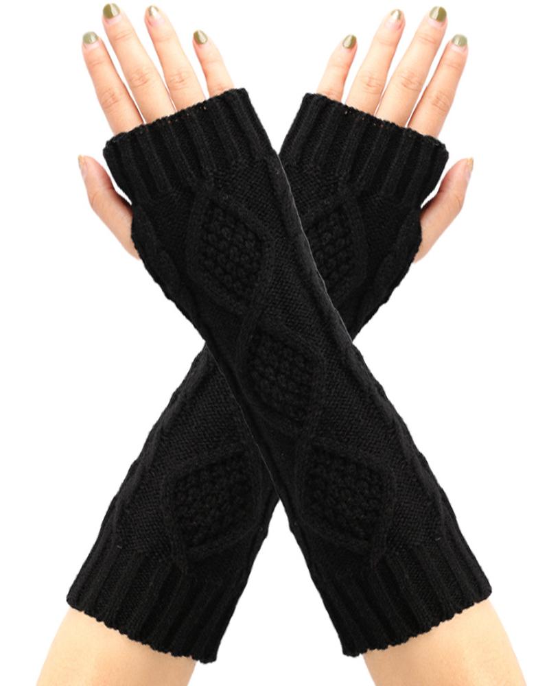 

1Pair Knit Fingerless Gloves, Black