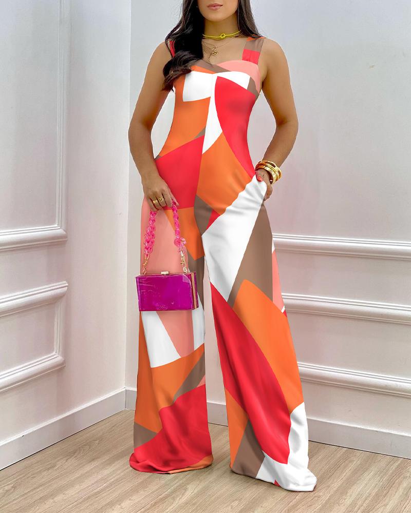 

Colorblock Thick Strap Wide Leg Jumpsuit, Multicolor
