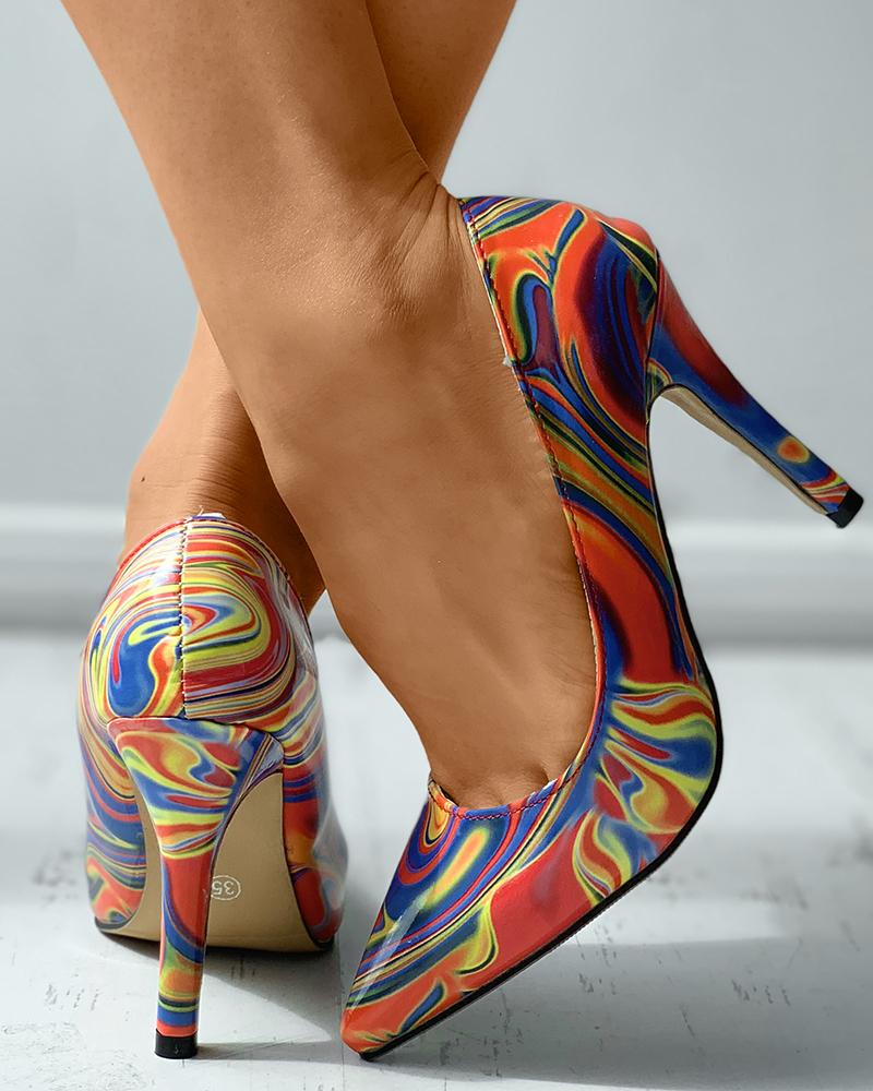 

Marble Print Pointed Toe Stiletto Heels, Orange