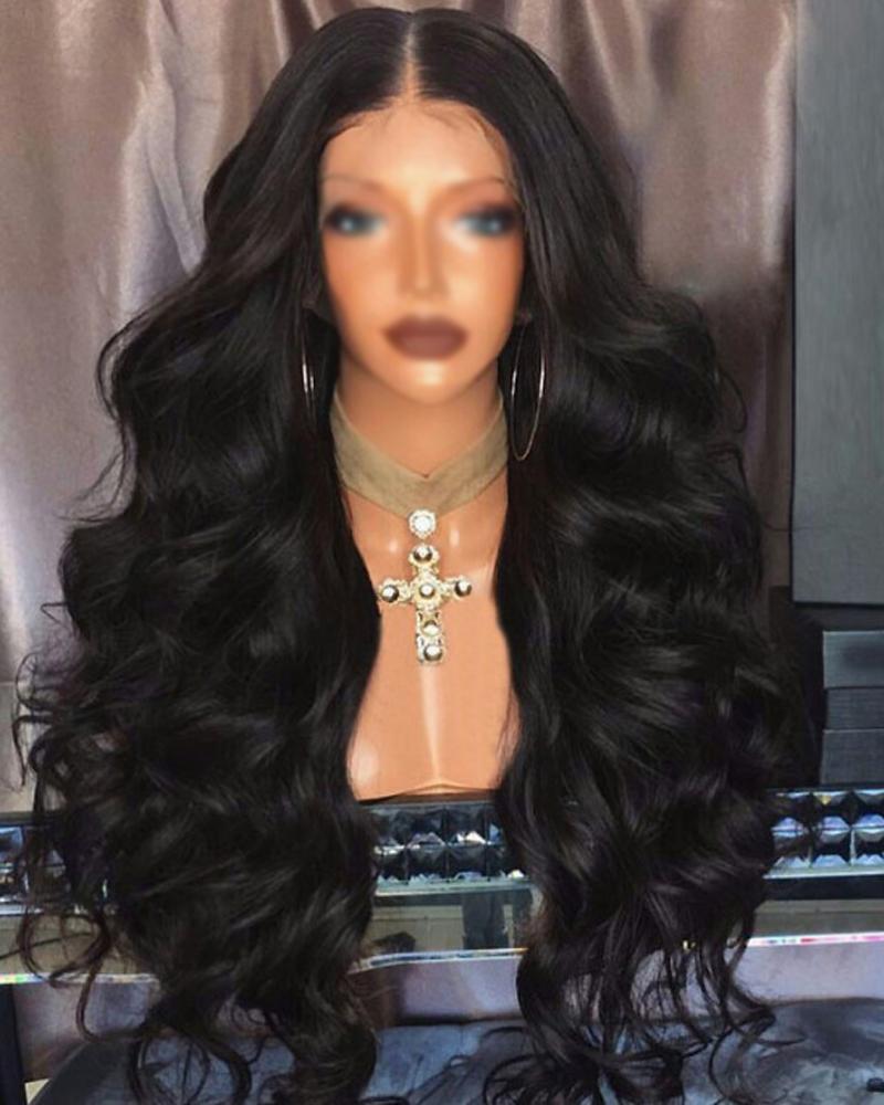 

Natural Looking Long Curly Hair Wig Adjustable Design Synthetic Wig, Black