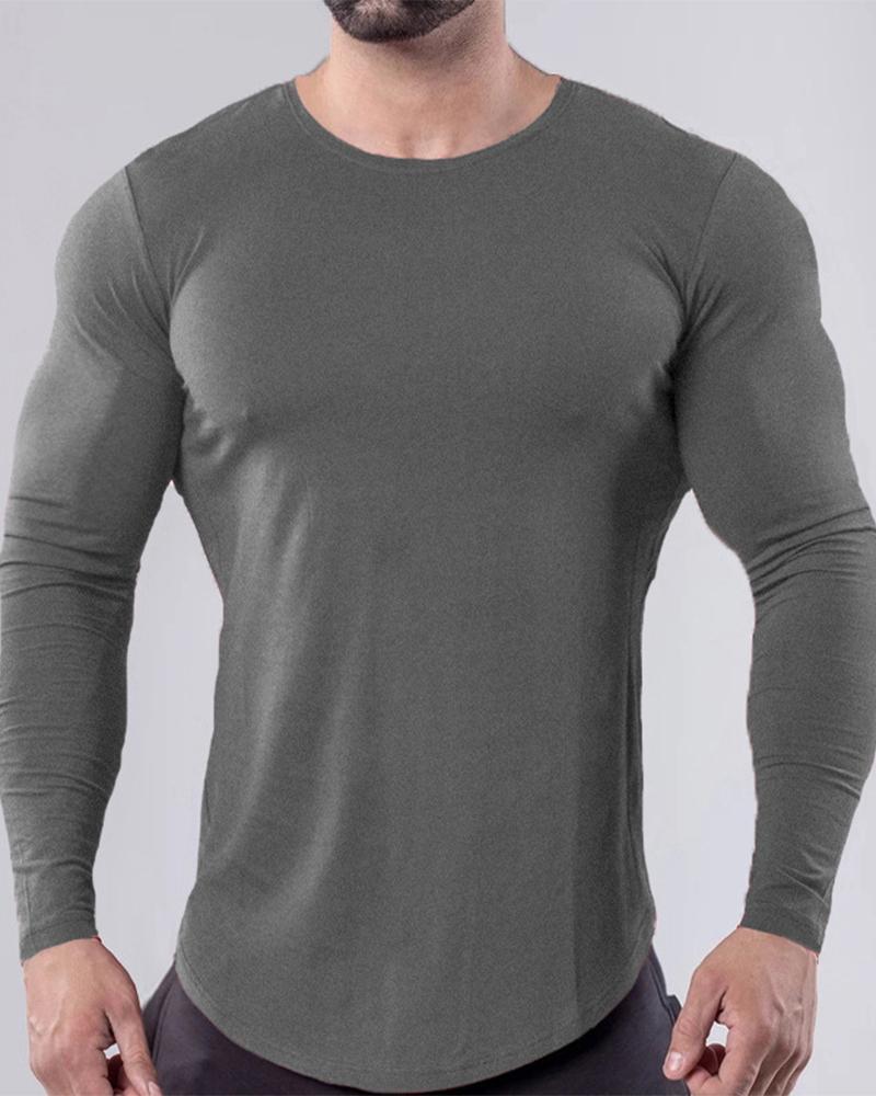 

Solid Long Sleeve Skinny T-shirts, Dark grey