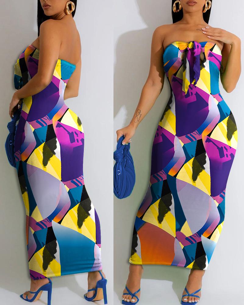 

Abstract Geometric Print Bandeau Maxi Dress, Multicolor