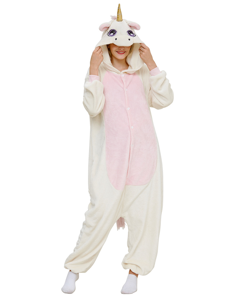

3D Ear Design Hooded Unicorn Onesie, White