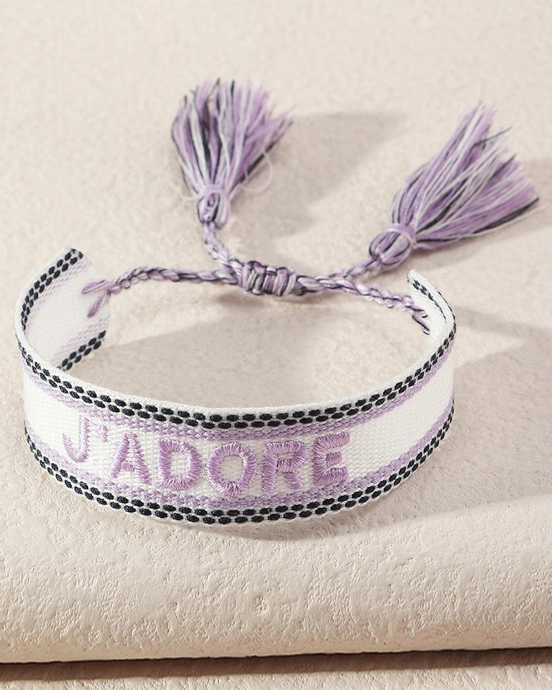 

Clan Tassel Decor Tribal Letter Pattern Bracelet, White
