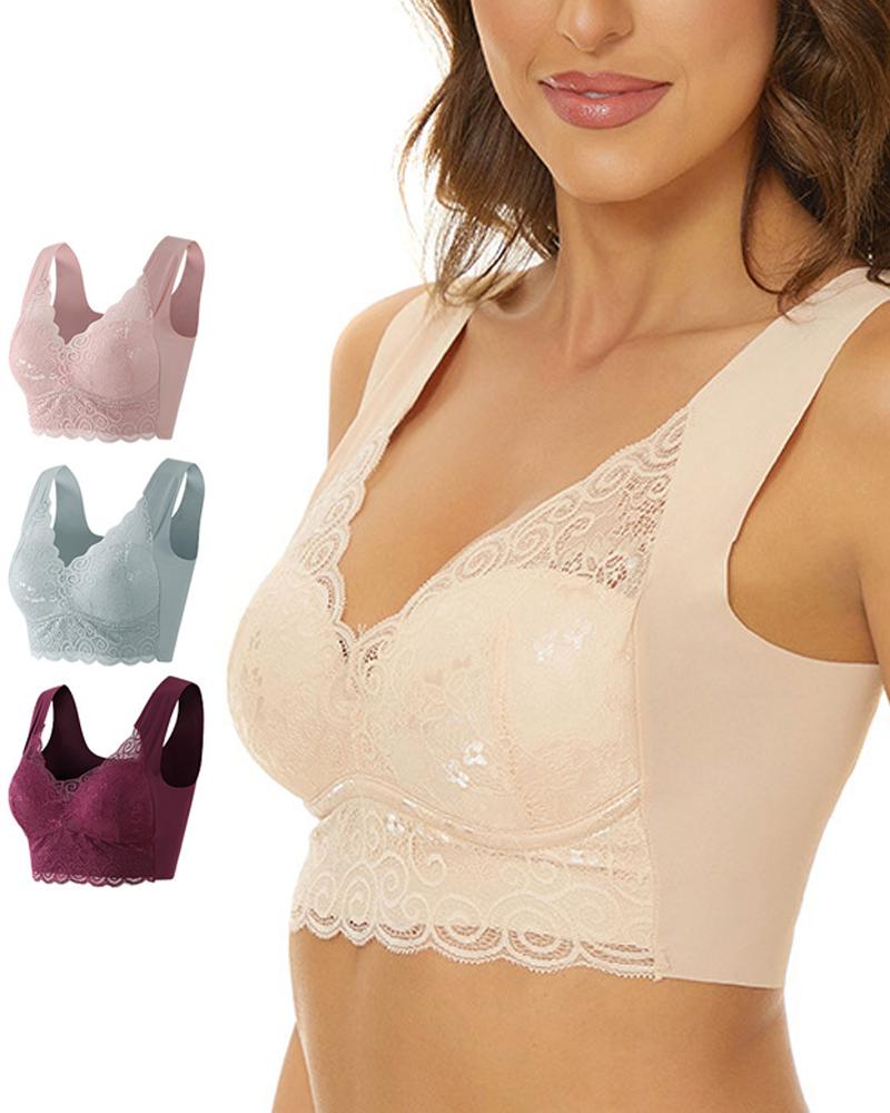 

Contrast Lace Push Up Bralette, Apricot