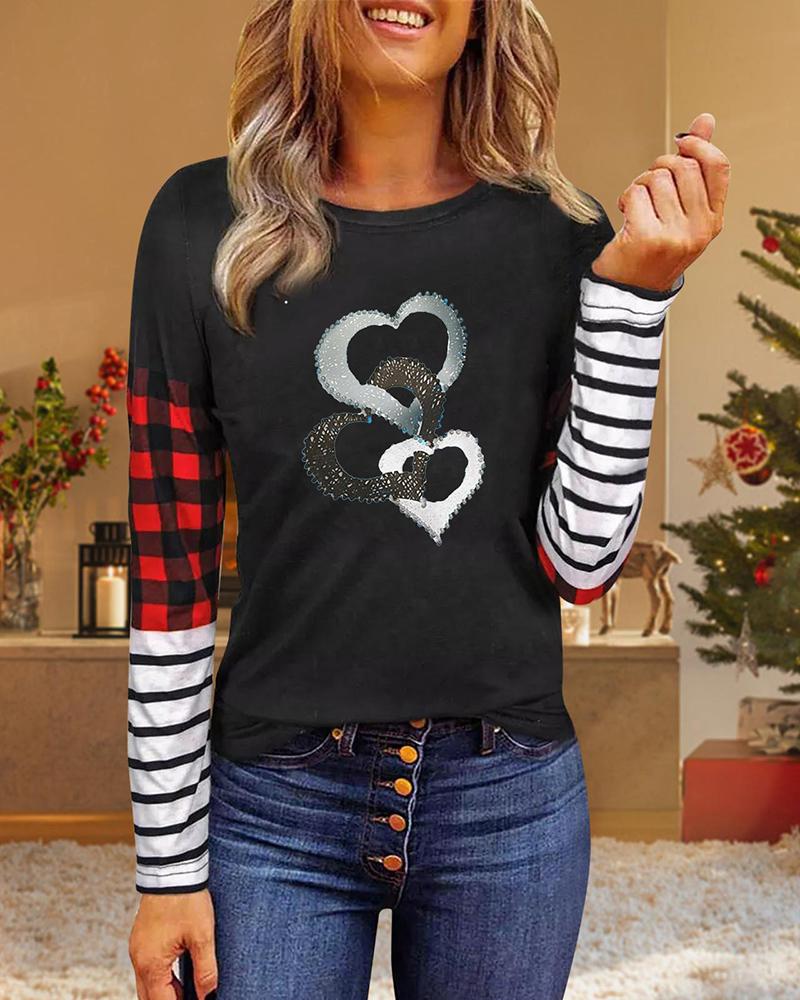

Valentine' Day Striped Plaid Heart Print Long Sleeve Top, Style3