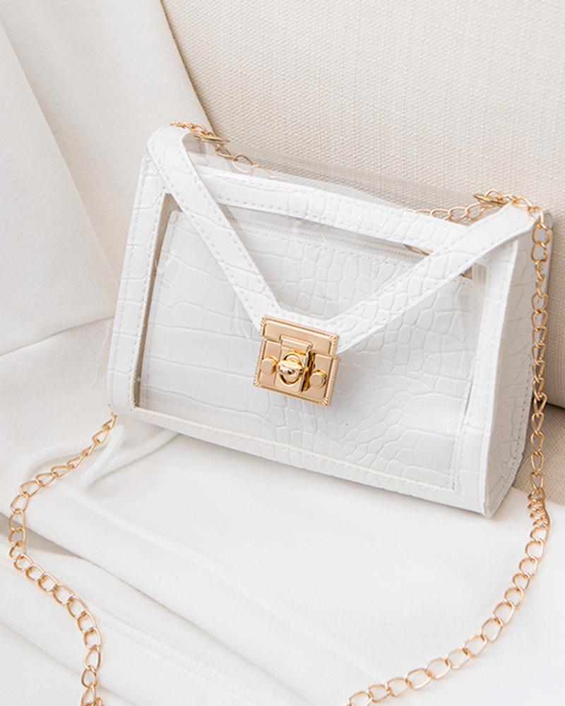 

Twist Lock Clear Crossbody Bag With Inner Pouch, Beige