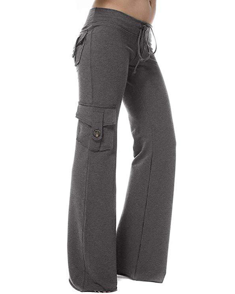 

Drawstring Wide Leg Pocket Design Pants, Gray