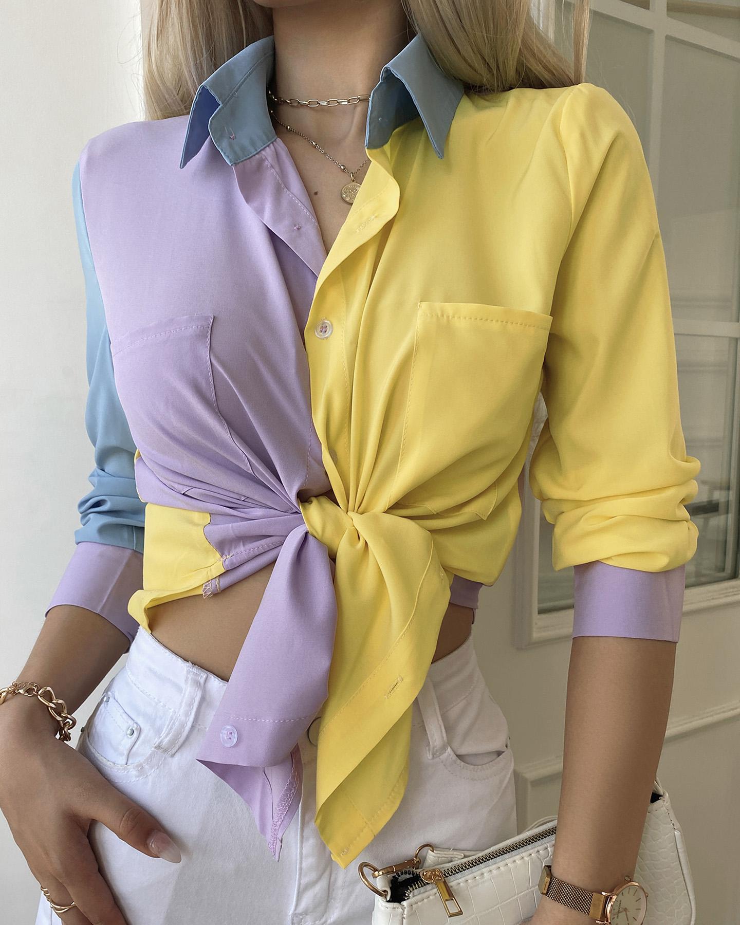 

Colorblock Button Pocket Design Shirt, Multicolor