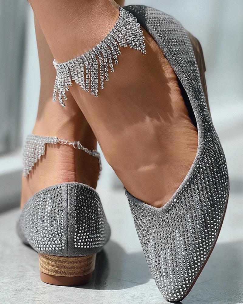 

Allover Rhinestone Slip On Loafers, Gray